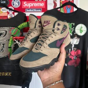 Nike Women’s Tan & Green High-Top Sneakers with Purple Swoosh